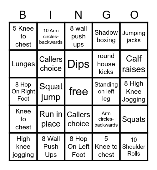 FITNESS Bingo Card