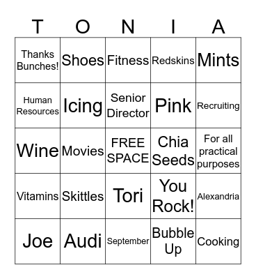 Happy Birthday Tonia! Bingo Card