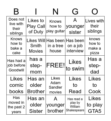 Getting to Know you BINGO Card