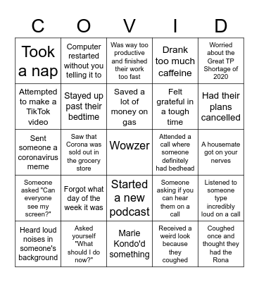 COVID-19 Bingo Card