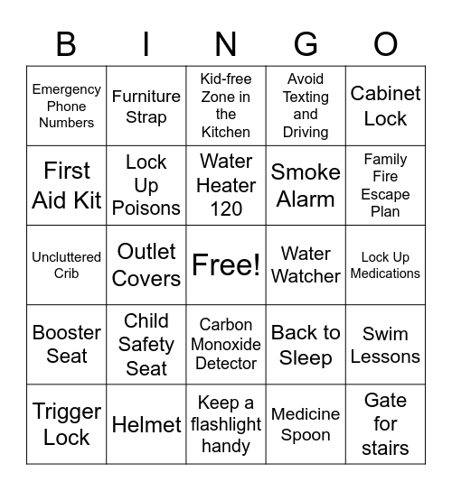 Be Safe Bingo Card