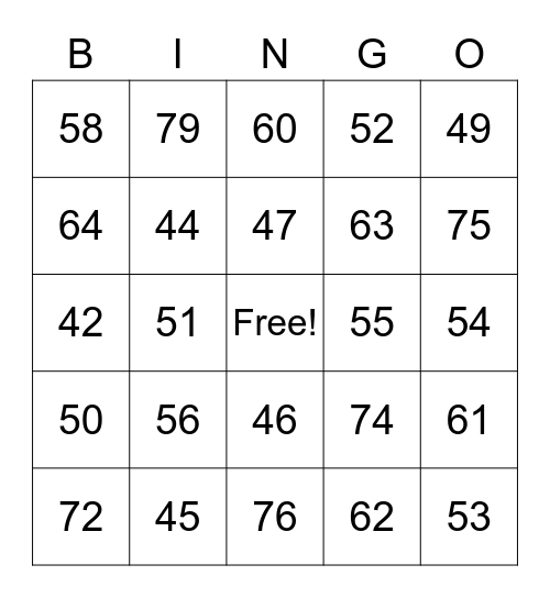 41+ getallen bingo Card