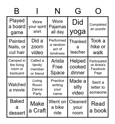 Arista Bingo Card