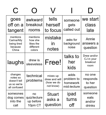 Lizzie Quarantine Bingo Card
