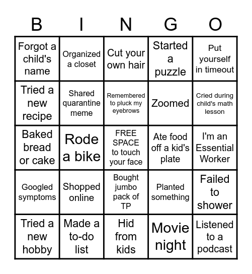 Quarantine Bingo Card