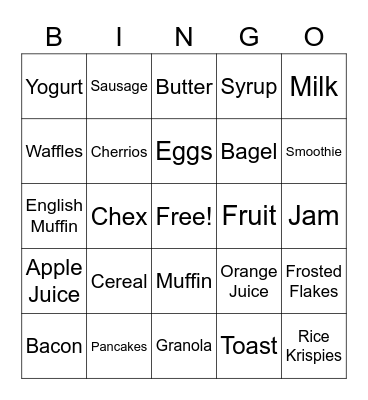 Breakfast foods Bingo Card