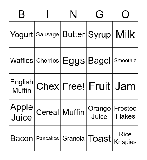 Breakfast foods Bingo Card