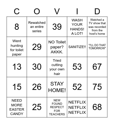 COVID-19 Bingo Card