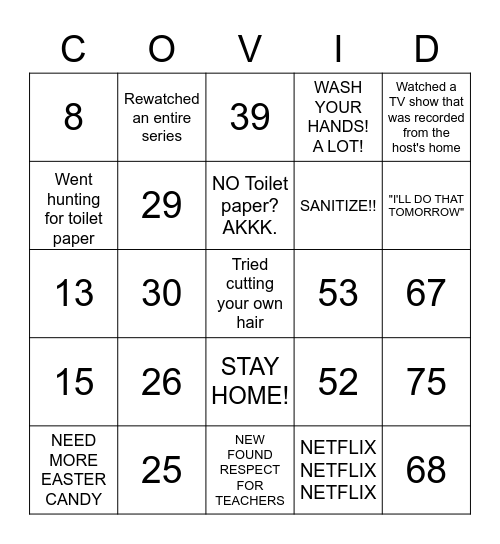 COVID-19 Bingo Card