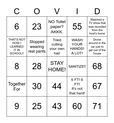 COVID-19 Bingo Card