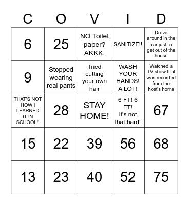 COVID-19 Bingo Card