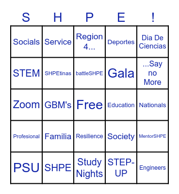 SHPE Bingo Card