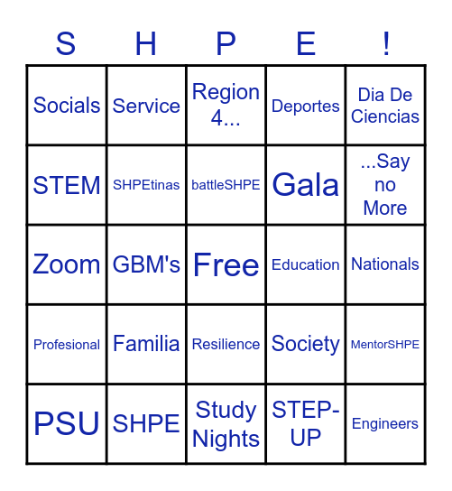 SHPE Bingo Card