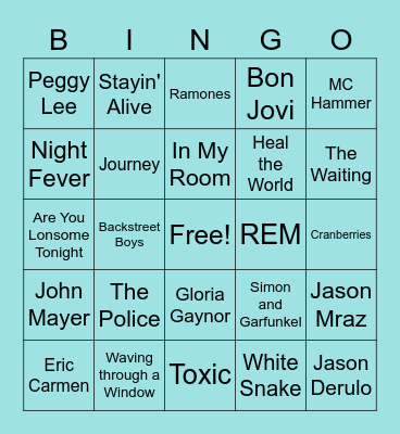 Quarantine Music Bingo Card