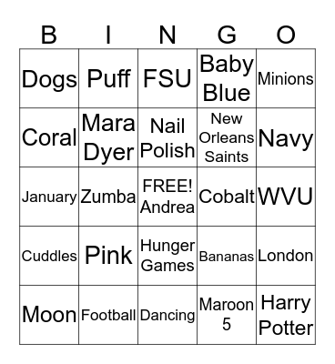 All About Andrea Bingo Card