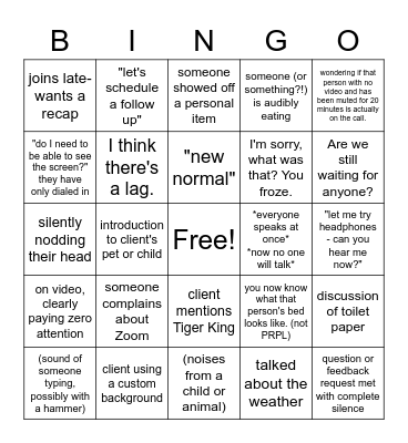 CLIENT CALL BINGO Card