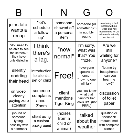 CLIENT CALL BINGO Card