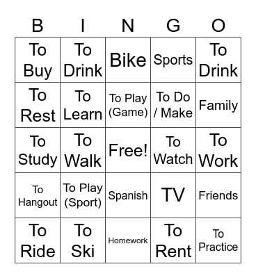 Logan Y Verb Study Bingo Card
