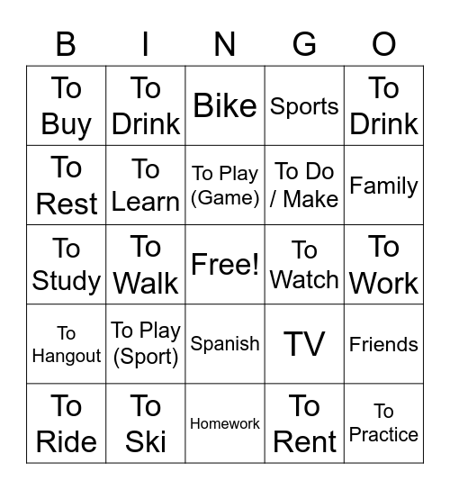 Logan Y Verb Study Bingo Card