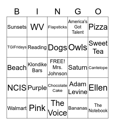 Mrs. Johnson Bingo Card