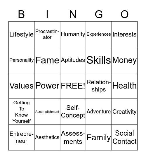 Getting To Know Yourself Bingo Card