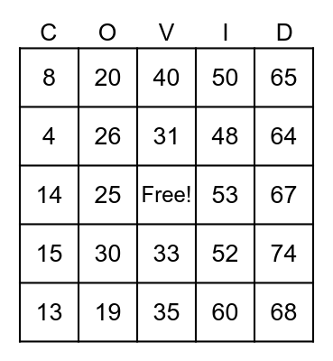 COVID BINGO Card