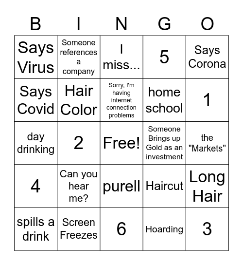 Quarentine Bingo Card