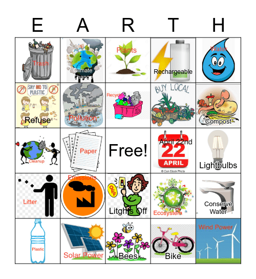 Earth Day Bingo Card