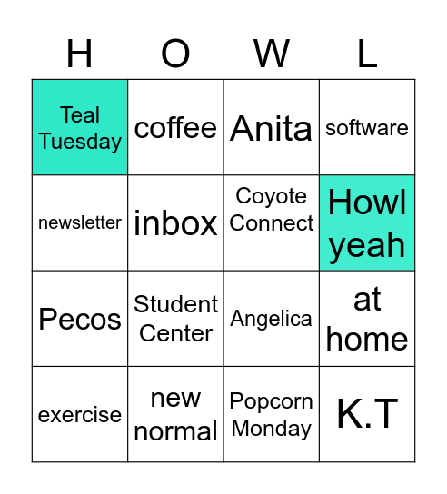 Howl Yeah! Bingo Card