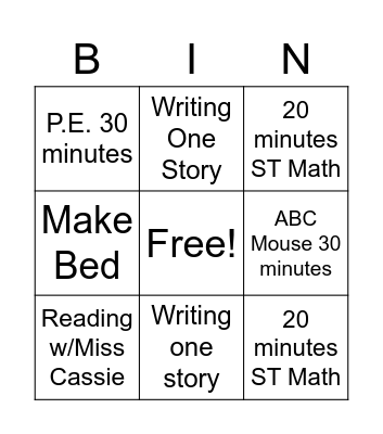 Jesamee's School Bingo Card