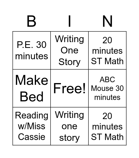 Jesamee's School Bingo Card