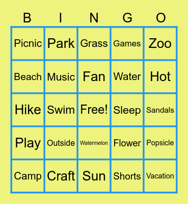Summer Bingo Card