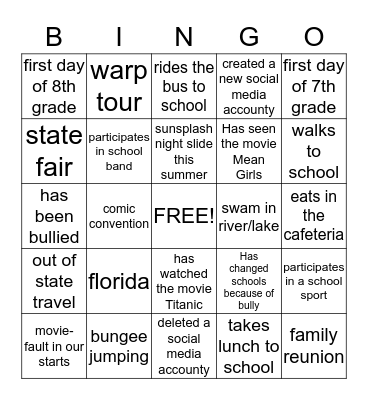 Been There Done That Bingo Card