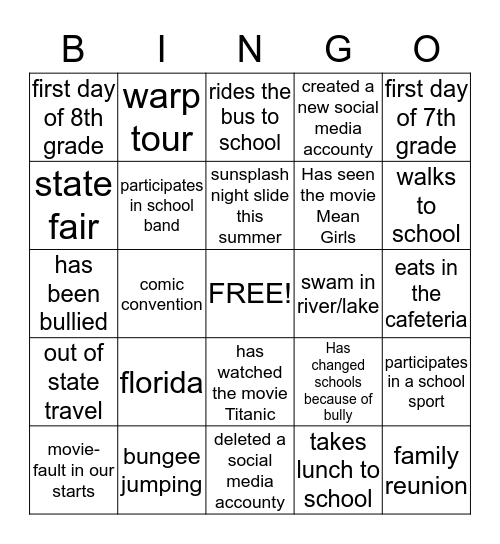Been There Done That Bingo Card