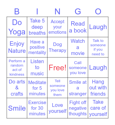 Mental Health BINGO Card