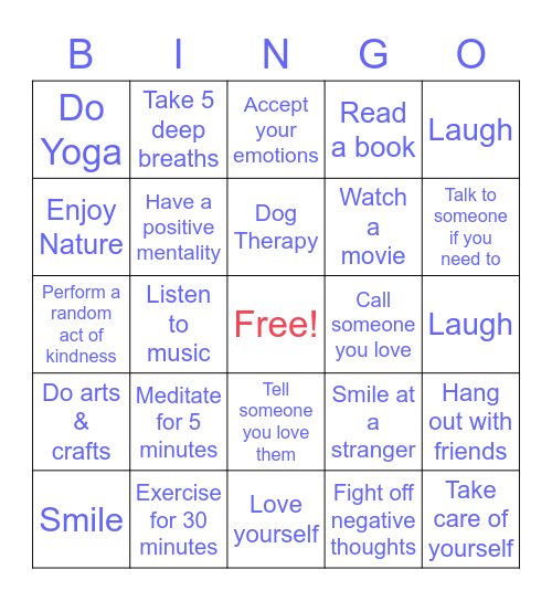 Mental Health BINGO Card