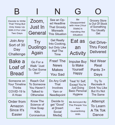 Quarantine Bingo Card