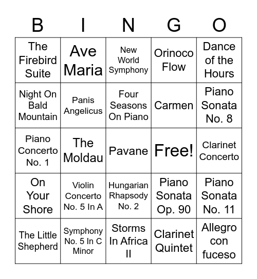 Composer Listening Bingo! Bingo Card