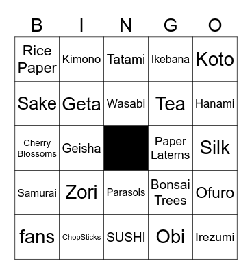 Japanese Culture Bingo Card