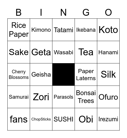 Japanese Culture Bingo Card