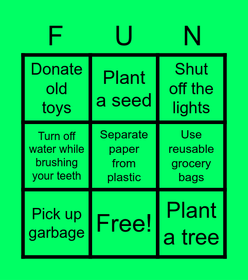 Earth Day Bingo Card