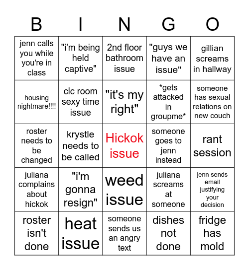 house manager bingo Card