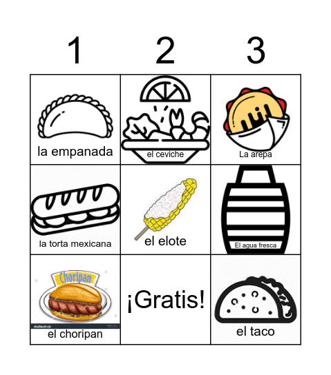 La Comida Callejera Bingo Card