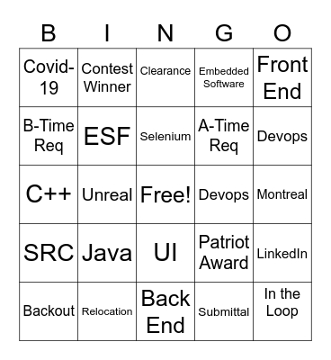 SRC Bingo Card