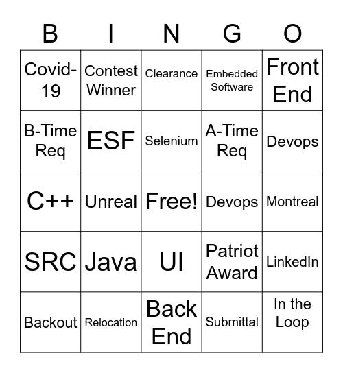SRC Bingo Card