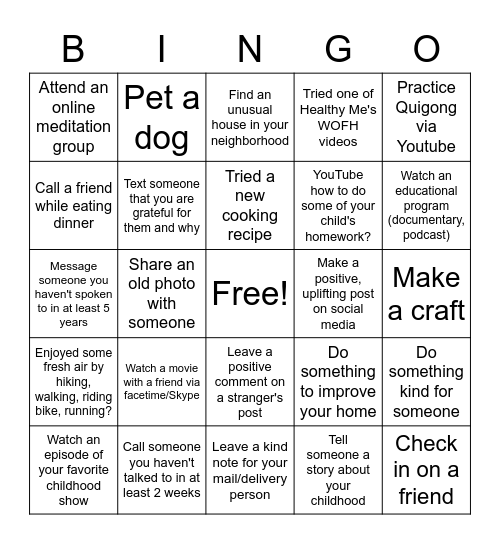 Quarantine BINGO Card