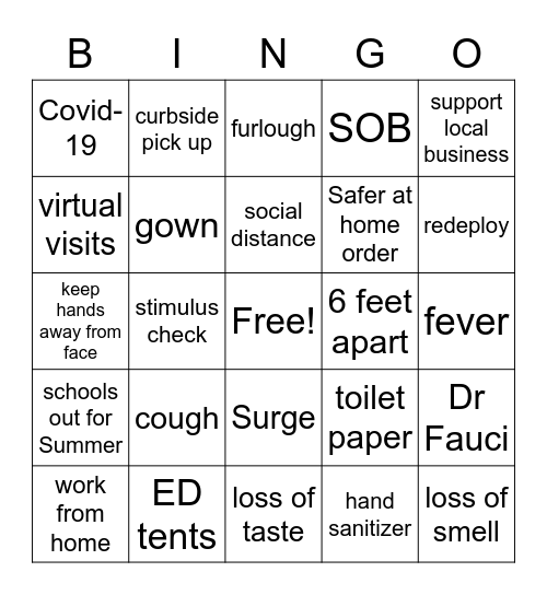 Covid-19 Bingo Card