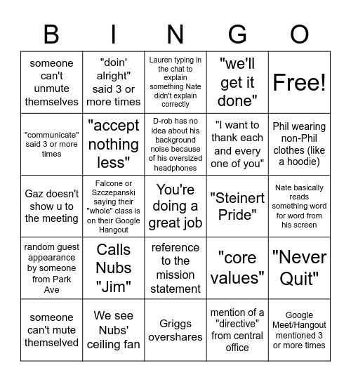 Math Department Bingo Card