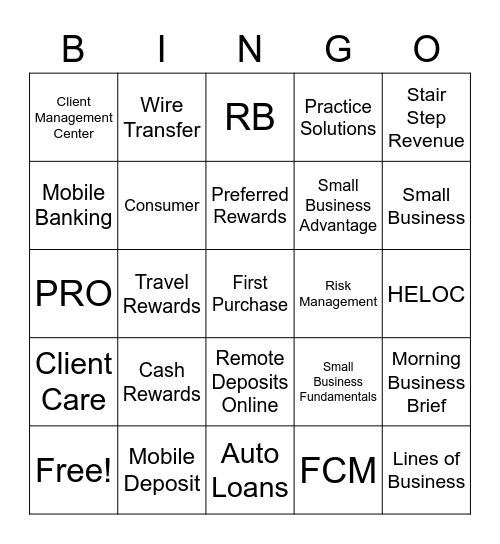 Bank Of America BINGO Card