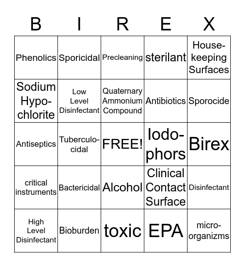 Disinfection Bingo Card